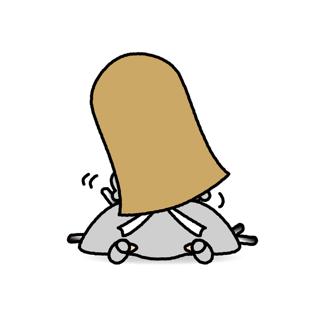 小さな赤ちゃんたちの前にひざまずくヴィクトワールちゃん