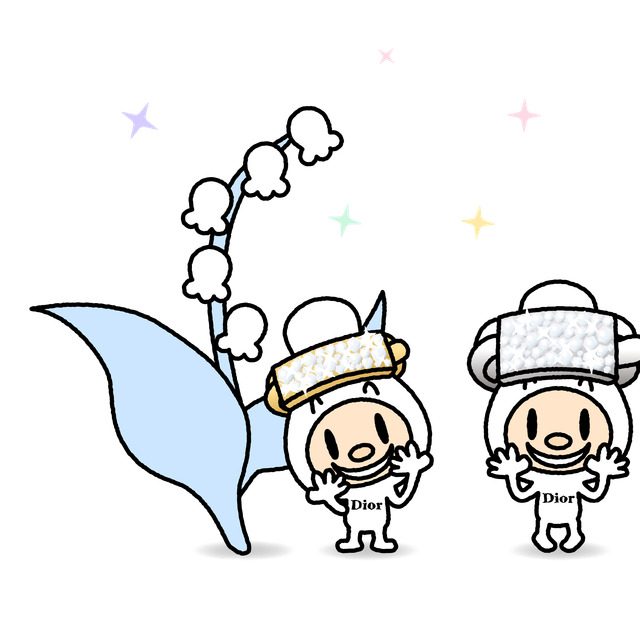 青いすずらんと色とりどりのゴルメットちゃんが描く輪